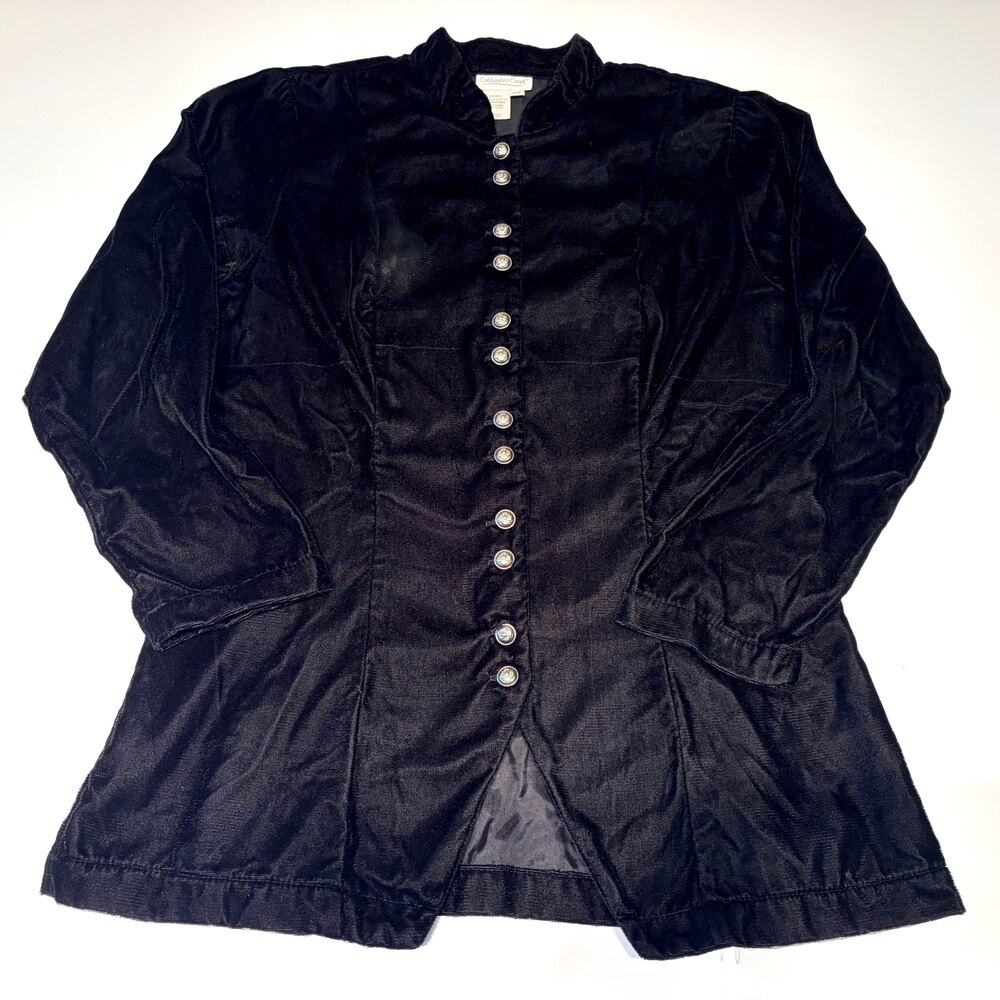 Coldwater Creek Velvet Button Front Jacket Black Size 12P Vintage